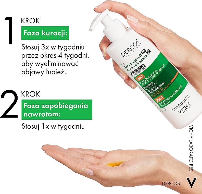 PRZECENA! Odżywka dermatologiczna 2 w 1 przeciwłupieżowa do wszystkich rodzajów włosów i podrażnionej skóry głowy - Vichy Dercos 2in1 Shampoo * — Zdjęcie N4