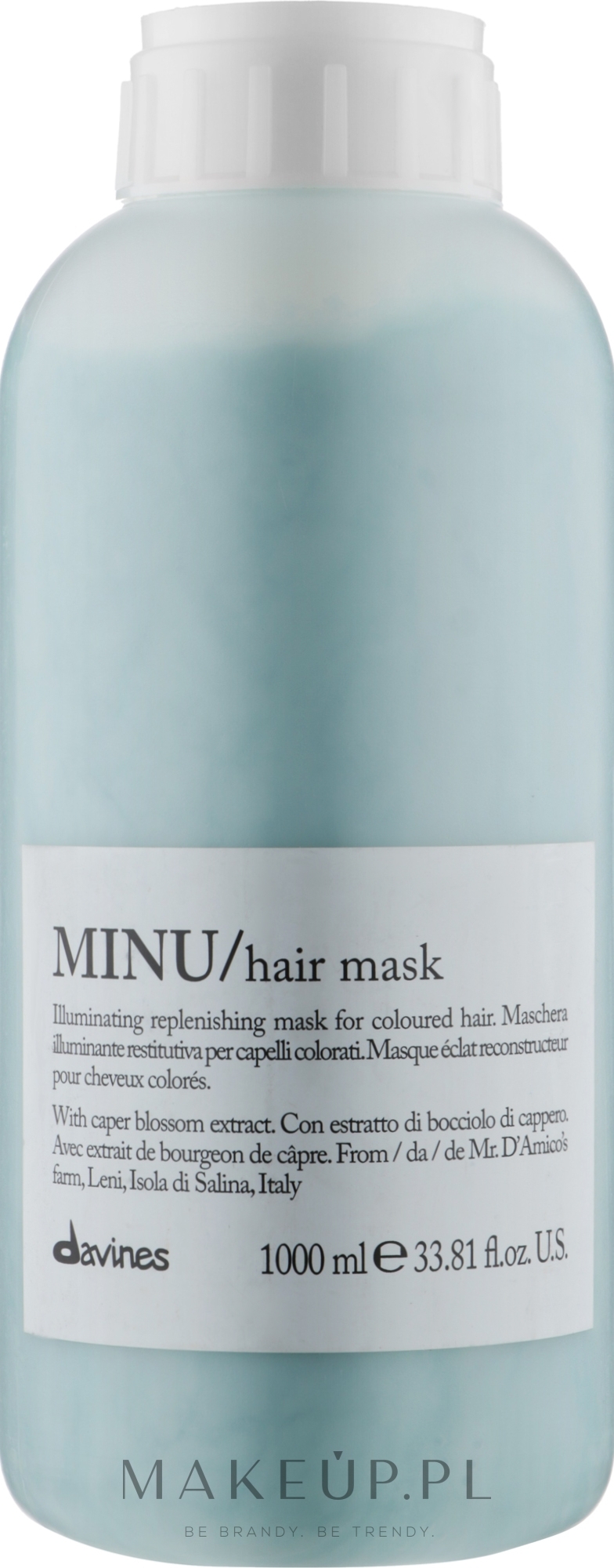 Rozświetlająca i odbudowująca maska do włosów koloryzowanych - Davines Minu Hair Mask — Zdjęcie 1000 ml
