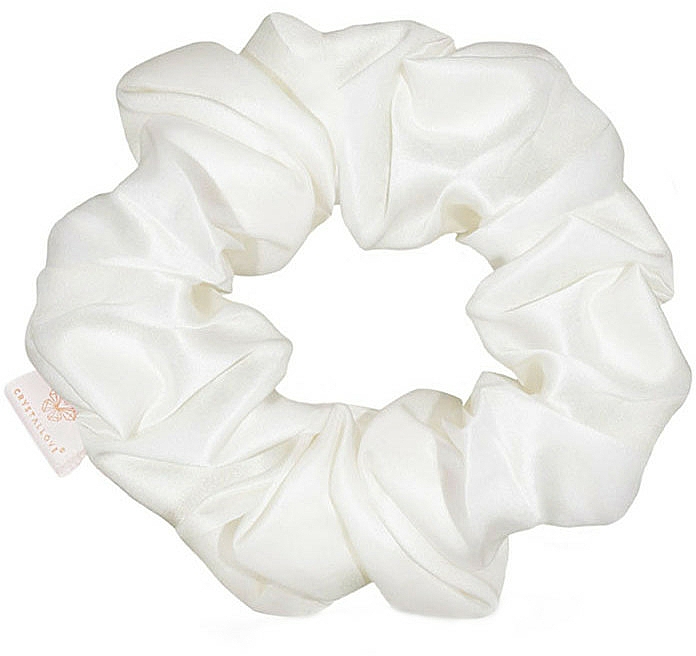Jedwabna gumka-scrunchie do włosów, biała - Crystallove  — Zdjęcie N2