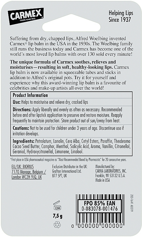 Nawilżający balsam do ust - Carmex Lip Balm Original — Zdjęcie N4