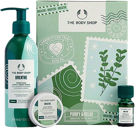 Zestaw - The Body Shop Purify & Relax Breathe Intro Gift Christmas Gift Set (wash/200ml + balm/15g + oil/9ml) — Zdjęcie N1