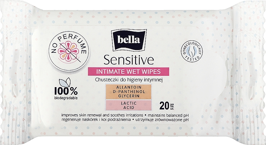 Chusteczki do higieny intymnej, 20 szt. - Bella Sensitive Intimate Wet Wipes