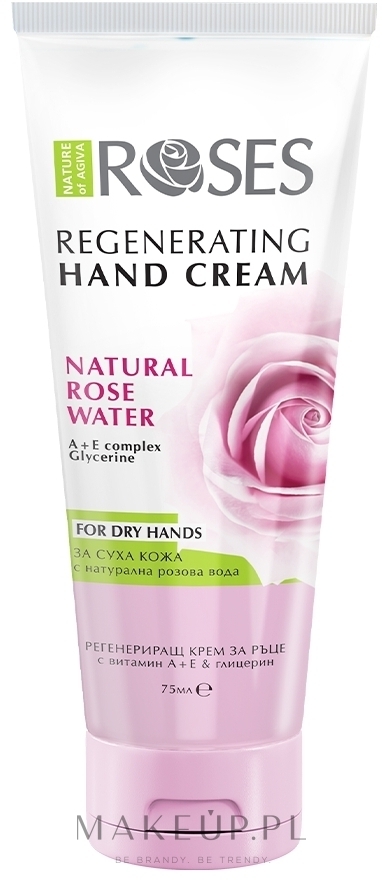 Rewitalizujący krem do rąk z wodą różaną - Nature of Agiva Hand Cream Roses Regenerating Rich Moisturizing — Zdjęcie 75 ml