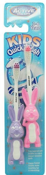 Szczoteczki do zębów dla dzieci 3–6 lat, króliczki, fioletowa + różowa - Beauty Formulas Kids Quick Brush — Zdjęcie N1