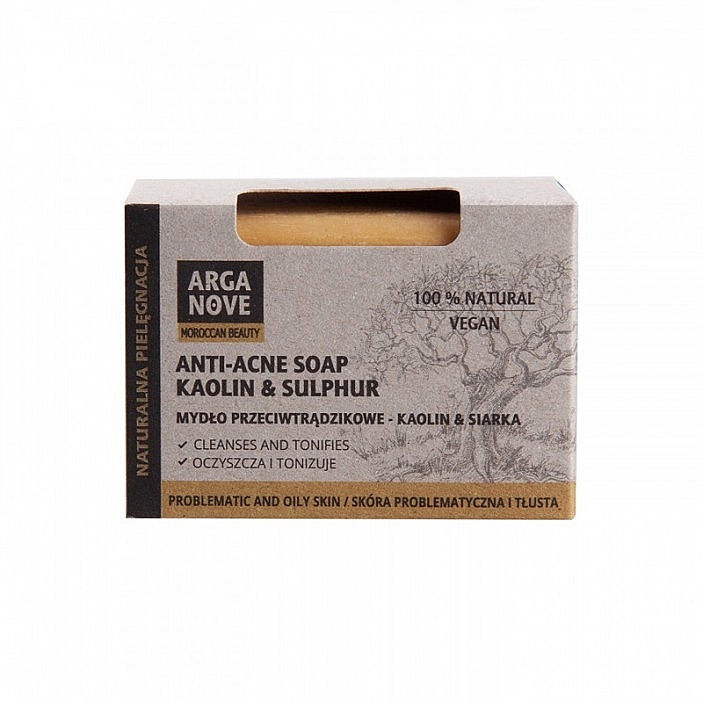 Naturalne mydło przeciwtrądzikowe z kaolinem i siarką - Arganove Kaolin & Sulphur Anti-Acne Soap — Zdjęcie N1