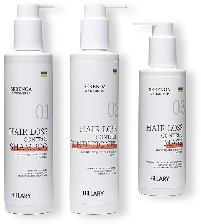 Zestaw przeciw wypadaniu włosów - Hillary Serenoa Vitamin PP Hair Loss Control (cond/250ml + shamp/250ml + h/mask/200m) — Zdjęcie N1