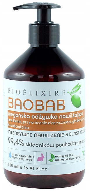 Wegańska odżywka nawilżająca do włosów Intensywne nawilżenie i elastyczość - Bioelixire Baobab Conditioner — Zdjęcie N1