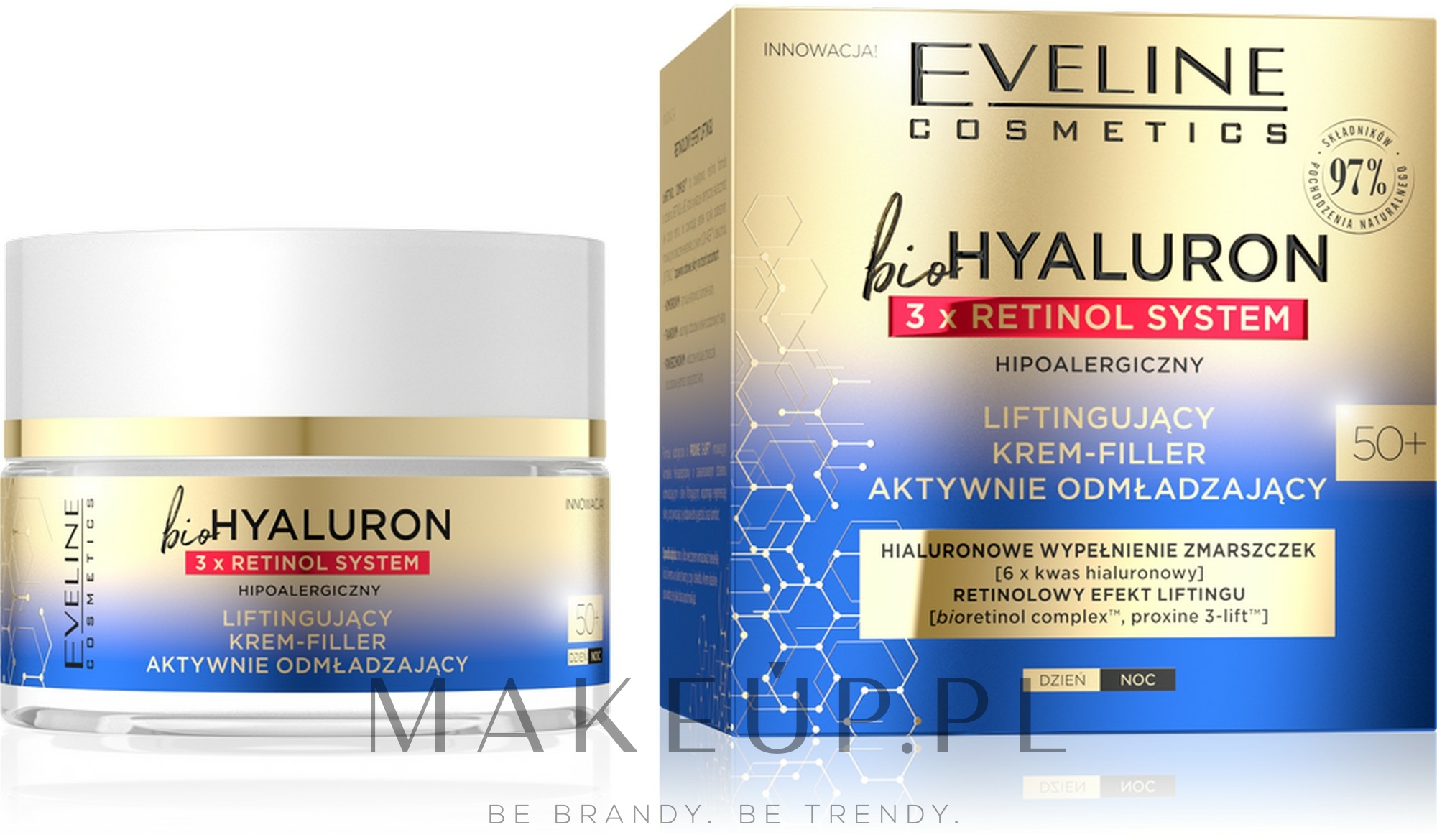 Liftingujący krem do twarzy aktywnie odmładzający 50+ - Eveline Cosmetics BioHyaluron 3xRetinol System — фото 50 ml