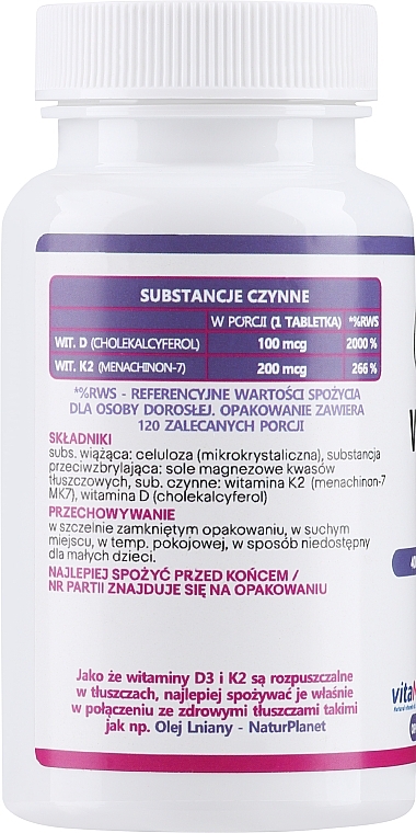 Witamina D3+K2, w tabletkach - NaturPlanet Vitamin D3 + K2 Max 4000IU + 200 mcg — Zdjęcie N4