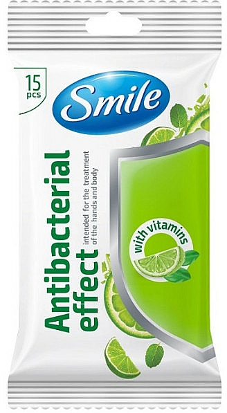 Chusteczki nawilżane z witaminami, 15 szt. - Smile Ukraine Antibacterial — Zdjęcie N1