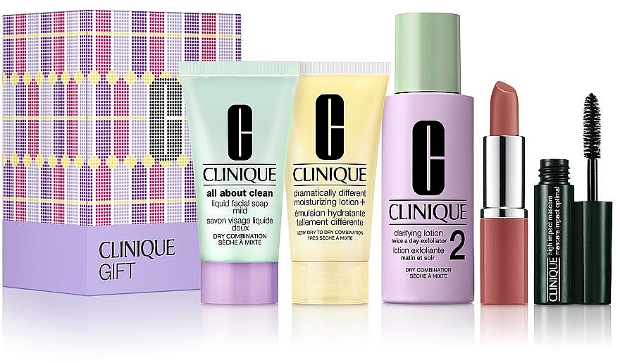 PREZENT! Zestaw - Clinique Gift (f/soap/30ml + lot/60ml + cr/30ml + lipstick/2.3g + mascara/3,5ml) — Zdjęcie N1