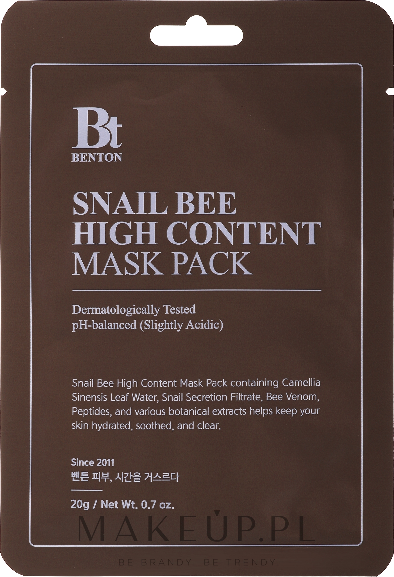 Maska z dużym stężeniem śluzu ślimaka i pszczelego jadu - Benton Snail Bee High Content Mask Pack — Zdjęcie 1 x 20 g