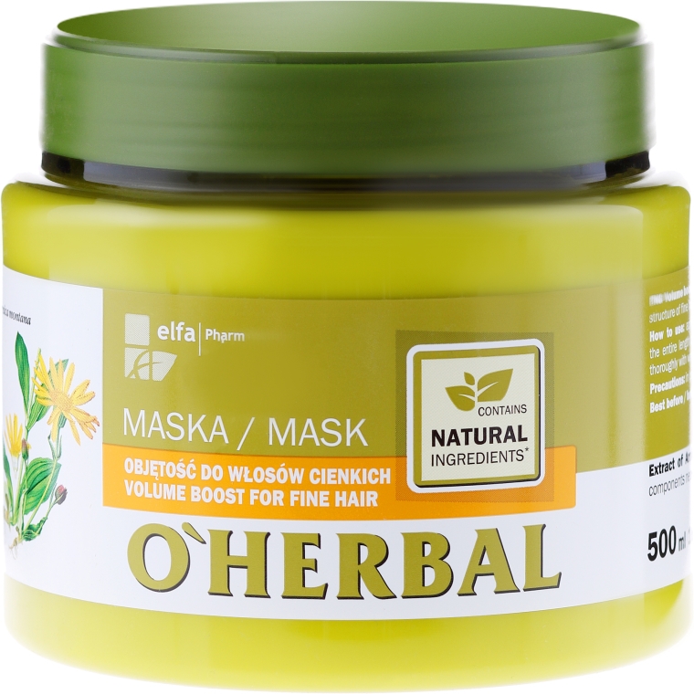 Maska z ekstraktem z arniki zwiększająca objętość włosów cienkich - O'Herbal — Zdjęcie N1