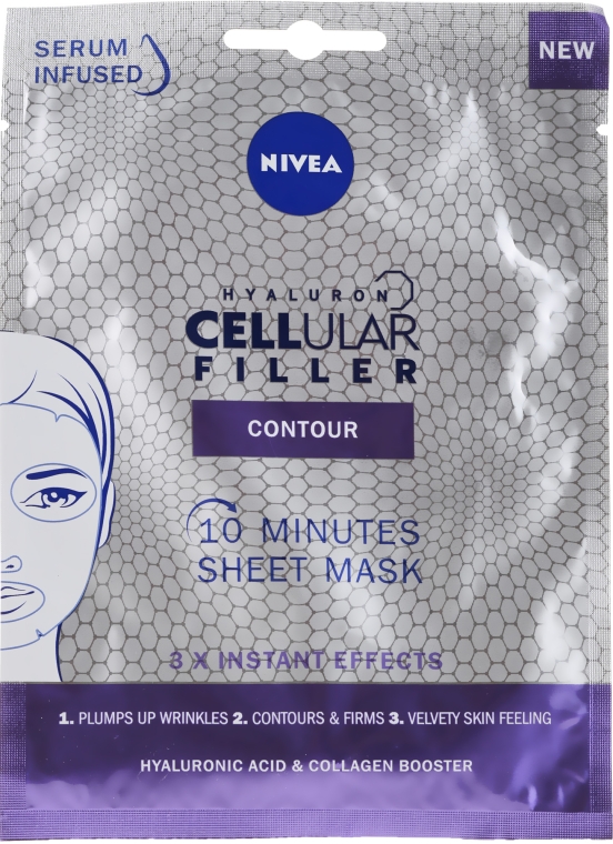 Maska na tkaninie poprawiająca kontur twarzy - Nivea Hyaluron Cellular Filler 10 Minutes Sheet Mask — Zdjęcie N1