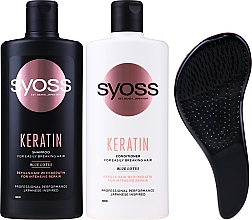 Zestaw - Syoss Keratin Set (shampoo 440 ml + cond 440 ml + brush) — Zdjęcie N2