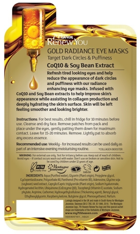Kolagenowe złote płatki pod oczy Koenzym Q10 i ekstrakt z soi - 7th Heaven Renew You Gold Radiance Eye Masks — Zdjęcie N2