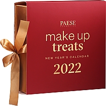 Kup Kalendarz adwentowy (f/base/30ml + eye/palette/12g + eye/powder/5.3g + lipgloss/3.4ml + highlighter/6.5g + lipstick/4.3g + mascara/10.5ml + candle/70g) - Paese Make-up Treats New Year's Calendar 2022 