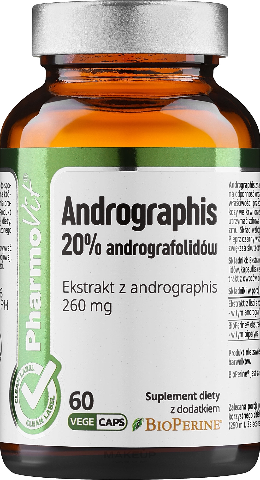 Suplement diety Andrographis 20% - Pharmovit Clean Label Andrographis 20% — Zdjęcie 60 szt.