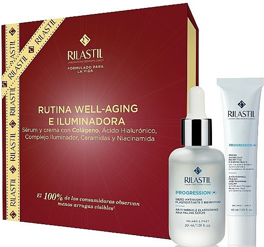 Zestaw - Rilastil Progression(+) Rutina Well-Aging E Iluminadora (serum/30ml + cream/40ml) — Zdjęcie N1