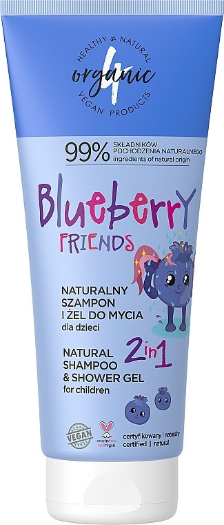 Naturalny szampon i żel pod prysznic 2 w 1 dla dzieci - 4Organic Blueberry Friends Natural Shampoo & Shower Gel 2 in 1 — Zdjęcie N1