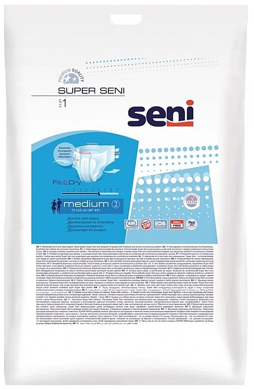 Pieluchy dla dorosłych, 75-110 cm, 1 sztuka - Seni Super Seni Medium 2 Fit & Dry — Zdjęcie N1