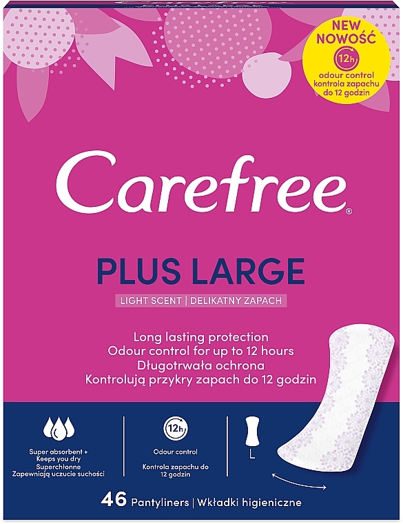 Wkładki higieniczne, 46 szt. - Carefree Plus Large Light Scent — Zdjęcie N1