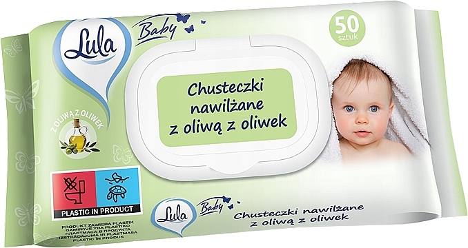 Chusteczki nawilżane dla niemowląt z oliwą z oliwek, 50 szt. - LULA Baby — Zdjęcie N1