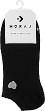 Krótkie skarpetki damskie z haftem w kształcie serca, czarne - Moraj — Zdjęcie N1