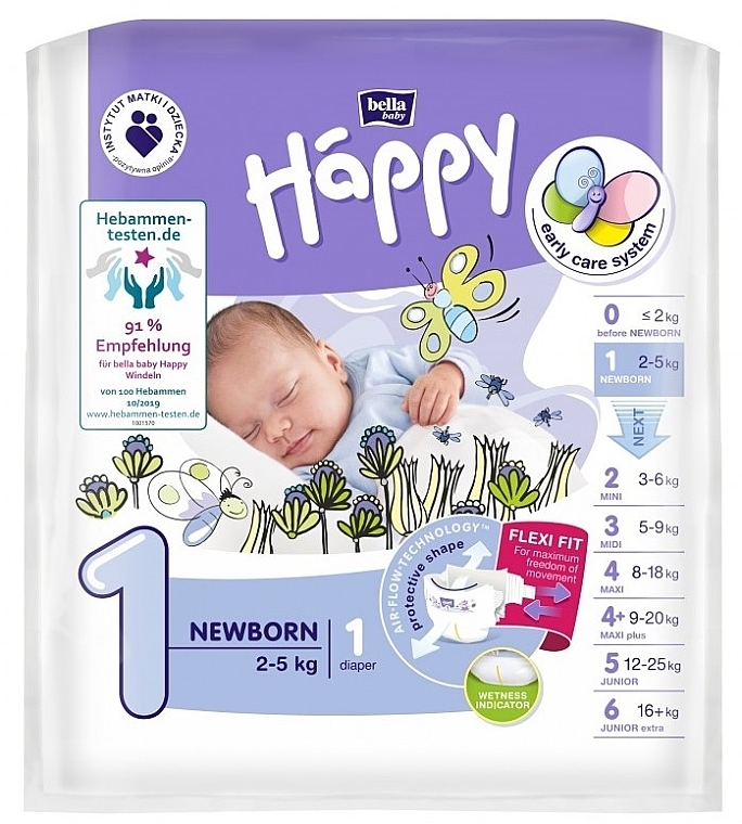 Pieluchy dziecięce Happy Before Newborn 1 (2-5 kg, 1 szt.) - Bella Baby — Zdjęcie N1