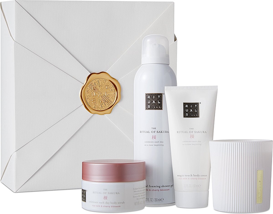 Zestaw - Rituals The Ritual Of Sakura Medium Gift Set 2022 (scr/125g + cr/100ml + foam/200ml + candle/140g) — Zdjęcie N1