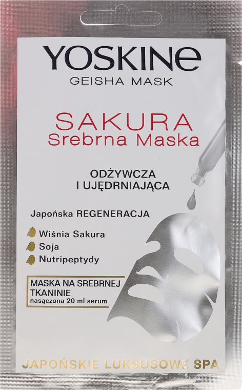 Odżywczo-ujędrniająca srebrna maska na tkaninie do twarzy - Yoskine Geisha Mask Sakura — Zdjęcie N1
