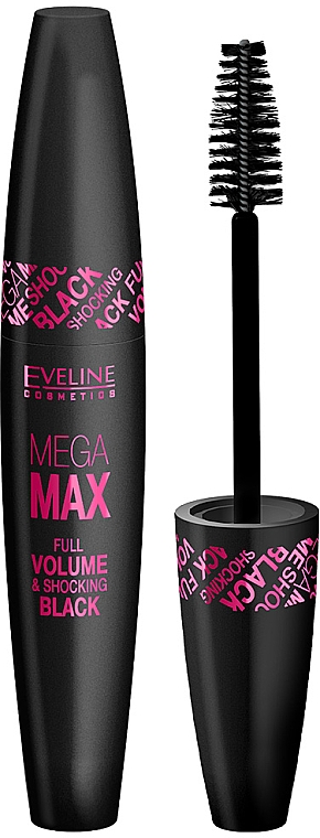 Tusz do rzęs, pogrubiający - Eveline Cosmetics Mega Max Full Volume & Shocking — Zdjęcie N1