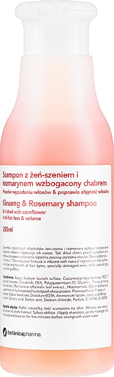 Szampon do włosów z żeń-szeniem i rozmarynem wzbogacony chabrem - Botanicapharma Ginseng & Rosemary Shampoo — Zdjęcie N1