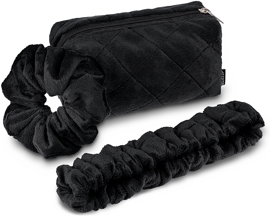 Zestaw akcesoriów do rutynowej pielęgnacji urody, czarny Tender Pouch - MAKEUP Beauty Set Cosmetic Bag, Headband, Scrunchy Black