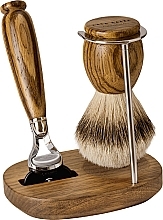 Zestaw do golenia - Acca Kappa Shaving Set In Zebra Wood And Chrome Plated Metal (razor/1pc + brush/1pc + stand/1pc) — Zdjęcie N1