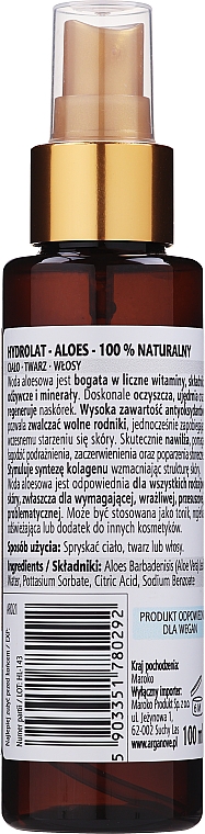 Naturalny hydrolat do twarzy i ciała Aloes - Arganove Aloe Hydrolate Spray — Zdjęcie N2