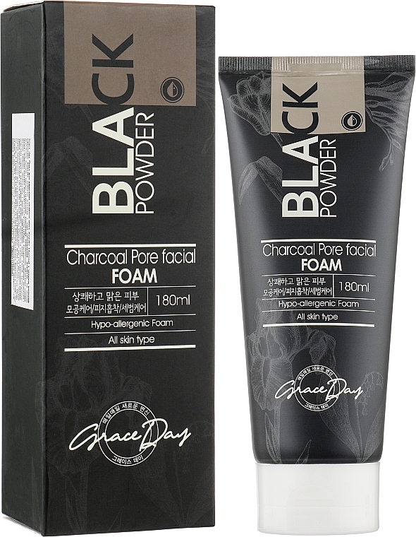 Hipoalergiczna pianka do mycia twarzy ze sproszkowanym węglem drzewnym - Grace Day Black Powder Charcoal Pore Facial Foam — Zdjęcie N2