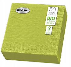 Kup Biodegradowalne serwetki papierowe, dwuwarstwowe, 33 x 33 cm, oliwkowe, 50 szt. - Grosik