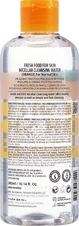 Woda micelarna do cery normalnej - Farm Skin Fresh Food For Skin Micellar Cleansing Water Orange — Zdjęcie N2