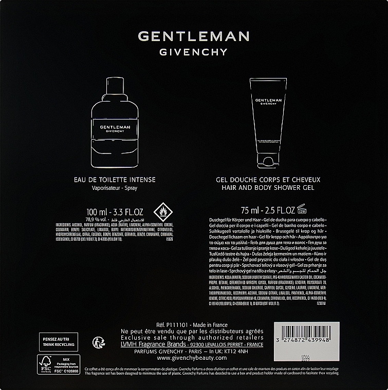 Givenchy Gentleman Eau Intense - Zestaw (edt/100ml + sh/gel/75ml) — Zdjęcie N3