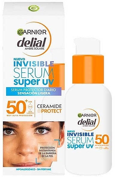 Serum przeciwsłoneczne do twarzy - Garnier Delial Invisible Super UV SPF50+ Ceramide Protect — Zdjęcie N1