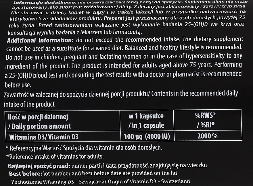 Witamina D3 4000 IU - Intenson Vitamin D3 — Zdjęcie N2