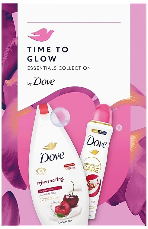 Zestaw - Dove Time To Glow Essentials Rejuvenating (sh/gel/250ml + deo/150ml) — Zdjęcie N1