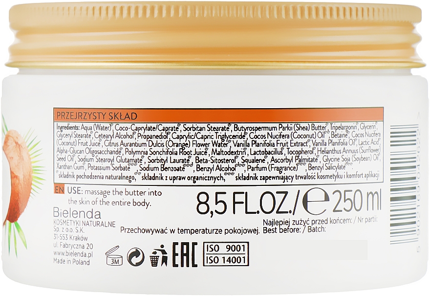 Odżywczy olejek do ciała - Bielenda Eco Nature Body Butter Vanilla Coconut Milk Orange Blossom — Zdjęcie N2