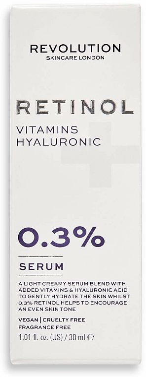 Serum do twarzy z retinolem - Revolution Skincare 0.3% Retinol with Vitamins & Hyaluronic Acid Serum — Zdjęcie N3