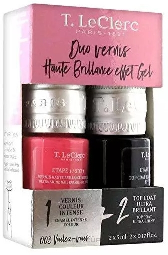 Zestaw lakierów do paznokci - T. LeClerc Duo Vernis Haute Brillance Effect Gel (nail/polish/5ml + top/coat/5ml) — Zdjęcie 003 - Voulez Vous