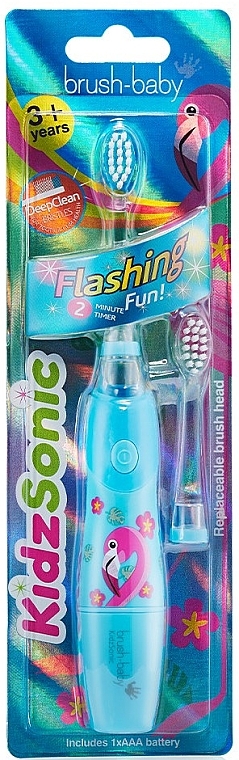 PRZECENA! Elektryczna szczoteczka do zębów Flashing Fun 3+, flaming - Brush-Baby KidzSonic Electric Toothbrush * — Zdjęcie N2