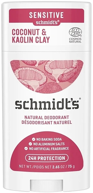 Naturalny dezodorant w sztyfcie Kokos i glinka kaolinowa - Schmidt's Sensitive Natural Deodorant Coconut & Kaolin Clay — Zdjęcie N1