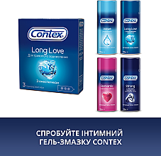 Prezerwatywy lateksowe z silikonowym lubrykantem znieczulającym, 3 szt. - Contex Long Love — Zdjęcie N6
