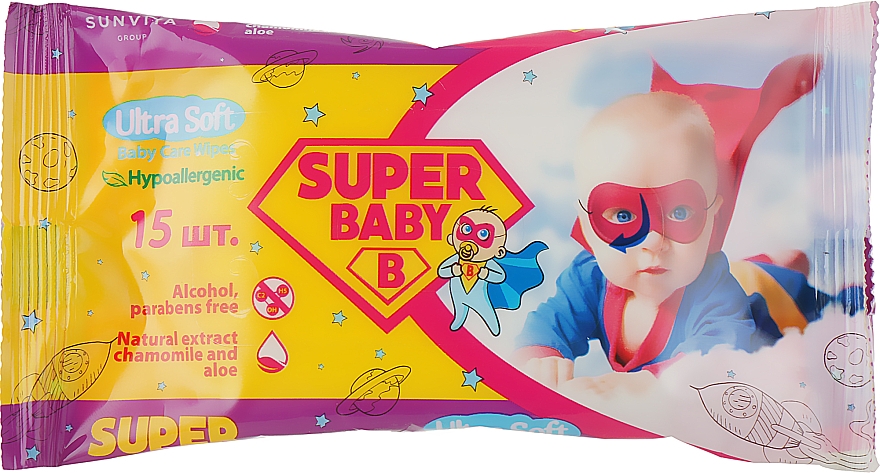 Chusteczki nawilżane z rumiankiem i aloesem, 15 szt. - Naturelle Super Baby Wipes — Zdjęcie N1